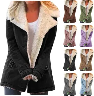 2023 Fashion Warm Coats for Women Casual Fuzzy Fleece Sherpa Jackets Lapel Button Down Warm Padded Coat with Pockets