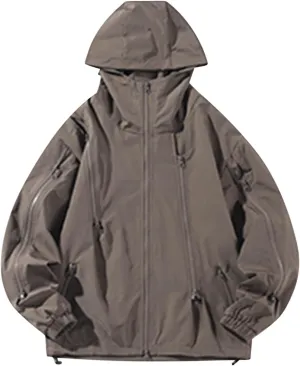 2024 Casual Drawstring Windproof Fashion Winter Outdoor Waterproof Long Sleeve Zipper Classic Solid Hooded Jacket