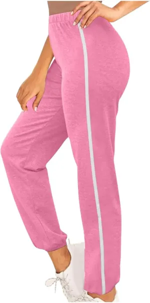 Baggy Sweatpants for Women Striped Casual Elastic High Waisted Joggers Cinch Bottom Lounge Pants with Pockets