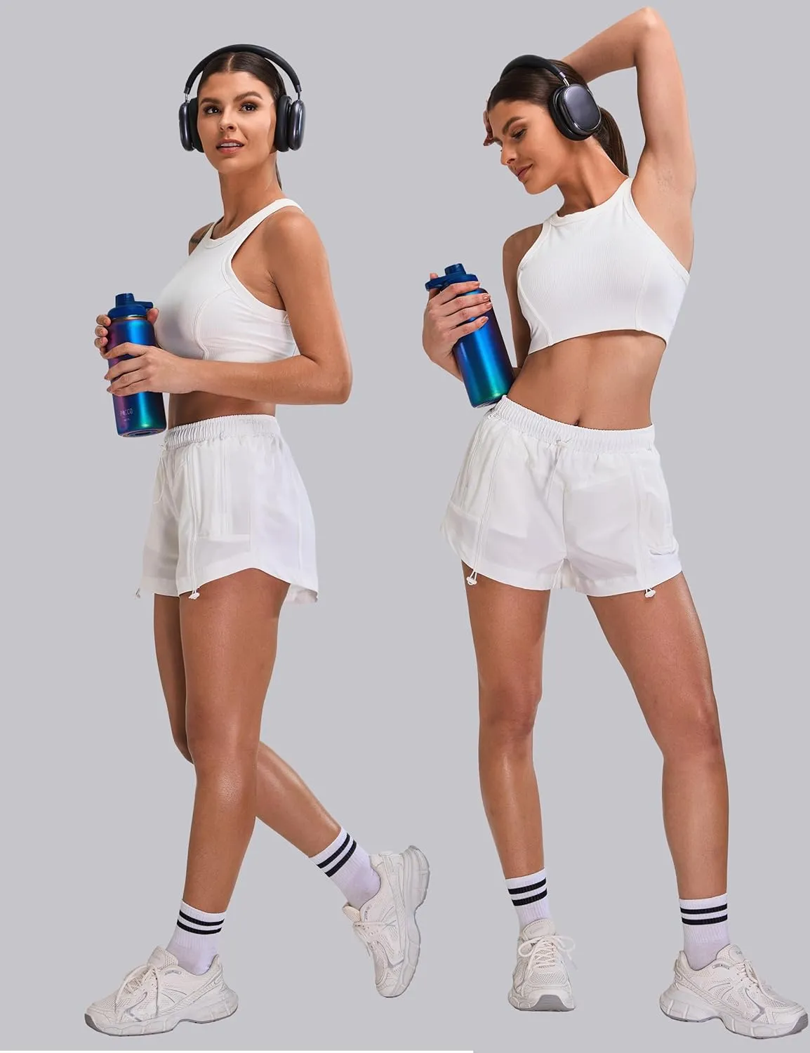 Blooming Jelly Athletic Shorts for Women High Waisted Running Shorts Zip Pocket Gym Elastic Workout Quick Dry Sporty