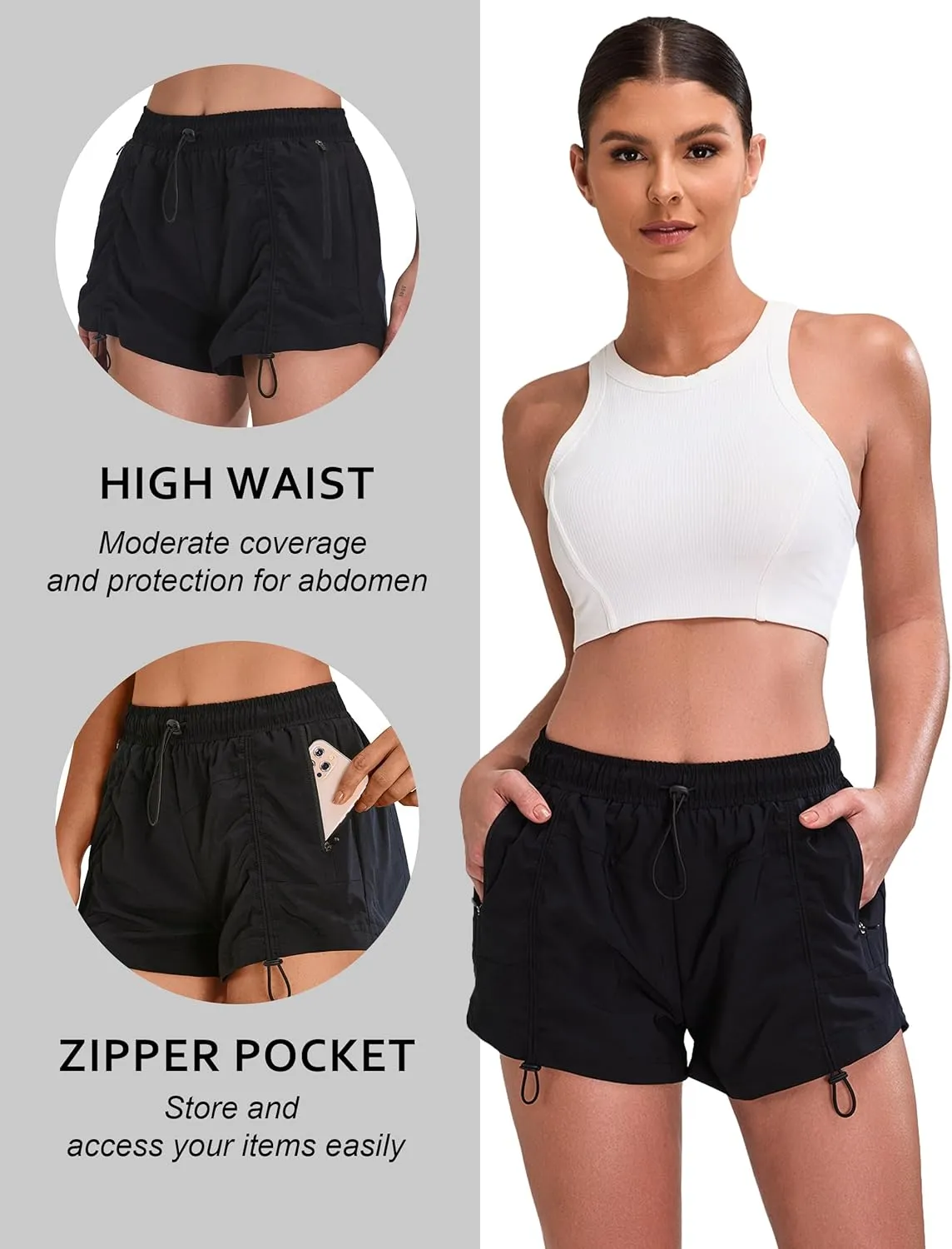 Blooming Jelly Athletic Shorts for Women High Waisted Running Shorts Zip Pocket Gym Elastic Workout Quick Dry Sporty