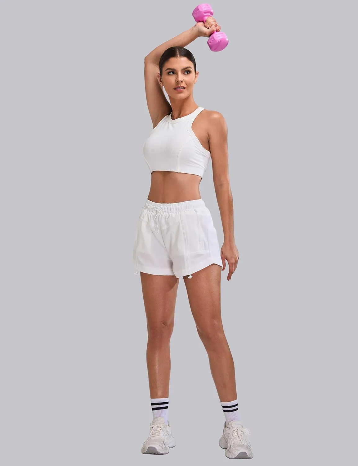 Blooming Jelly Athletic Shorts for Women High Waisted Running Shorts Zip Pocket Gym Elastic Workout Quick Dry Sporty