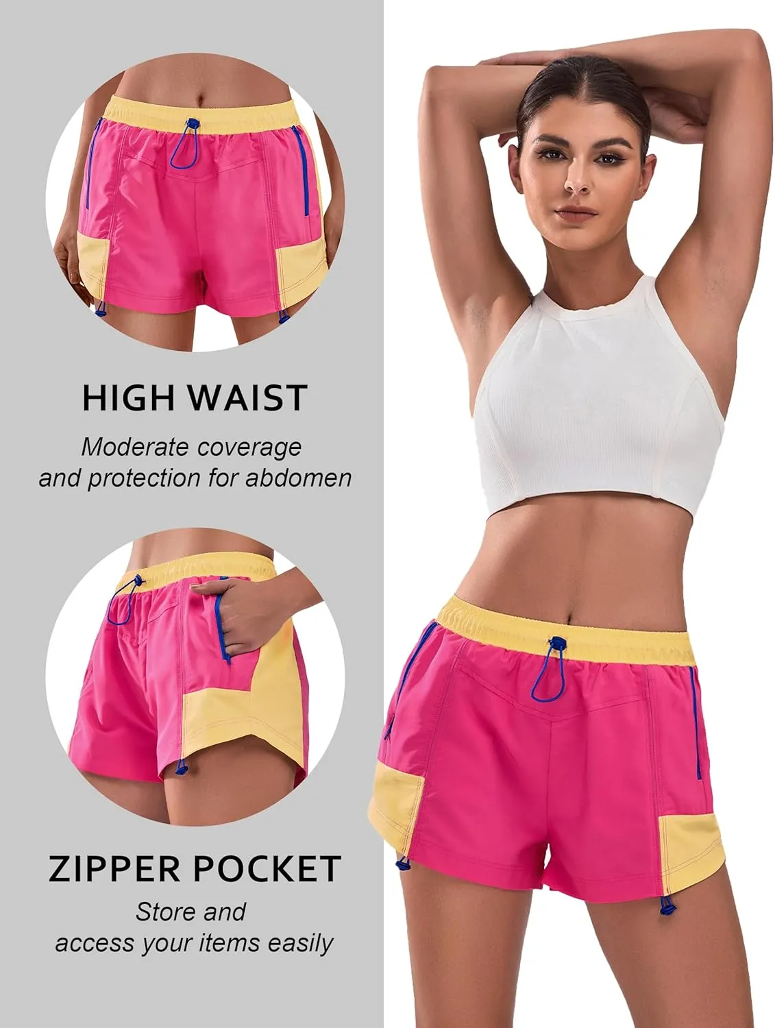 Blooming Jelly Athletic Shorts for Women High Waisted Running Shorts Zip Pocket Gym Elastic Workout Quick Dry Sporty
