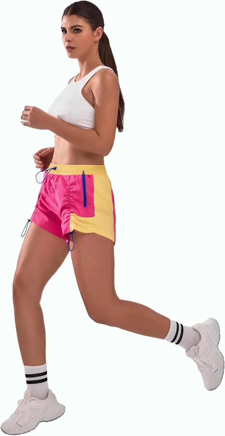 Blooming Jelly Athletic Shorts for Women High Waisted Running Shorts Zip Pocket Gym Elastic Workout Quick Dry Sporty