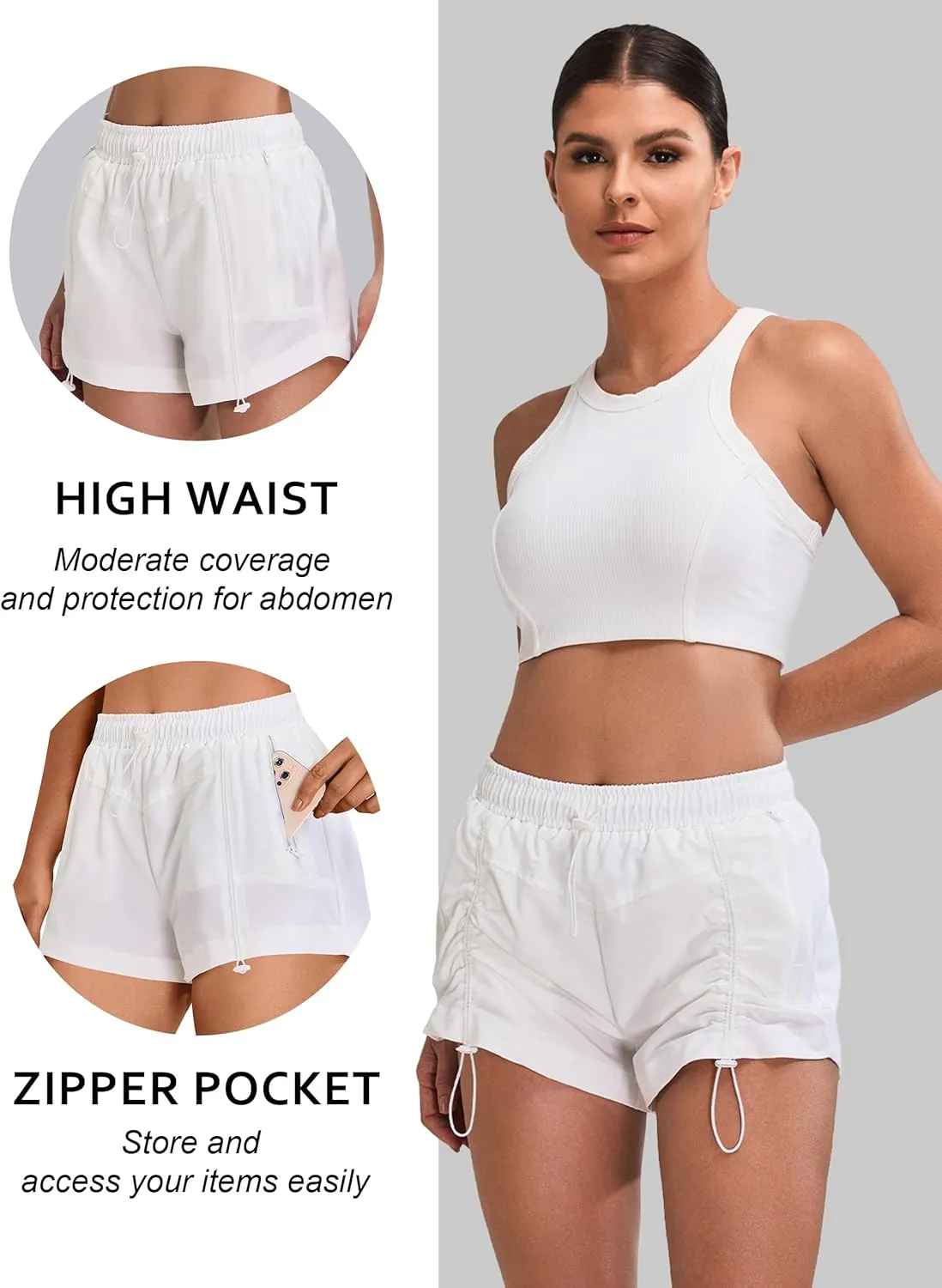 Blooming Jelly Athletic Shorts for Women High Waisted Running Shorts Zip Pocket Gym Elastic Workout Quick Dry Sporty