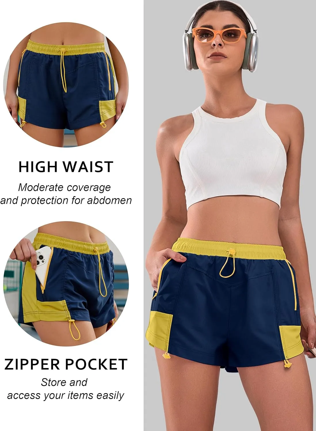 Blooming Jelly Athletic Shorts for Women High Waisted Running Shorts Zip Pocket Gym Elastic Workout Quick Dry Sporty
