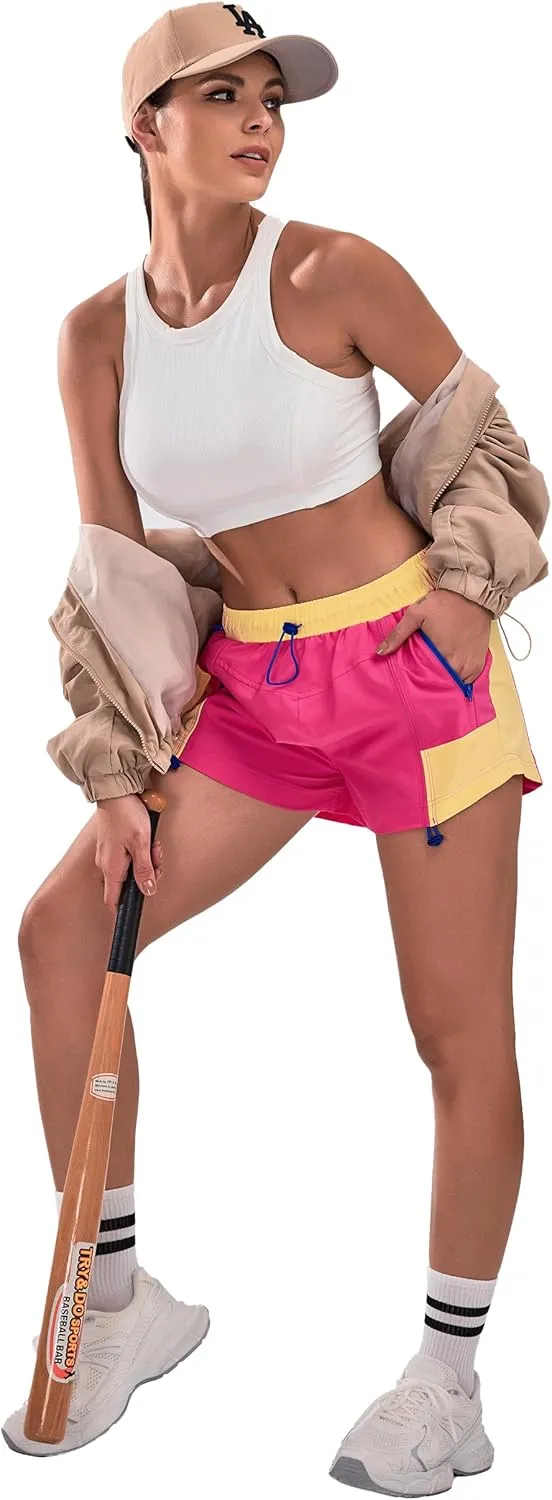 Blooming Jelly Athletic Shorts for Women High Waisted Running Shorts Zip Pocket Gym Elastic Workout Quick Dry Sporty