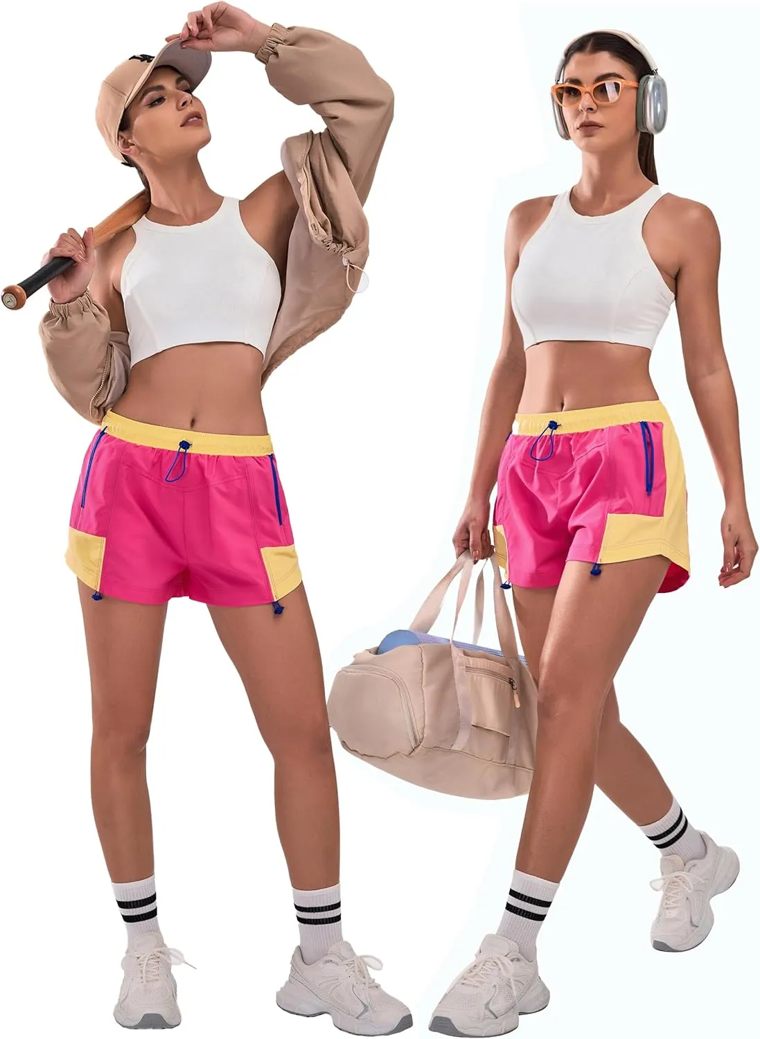 Blooming Jelly Athletic Shorts for Women High Waisted Running Shorts Zip Pocket Gym Elastic Workout Quick Dry Sporty