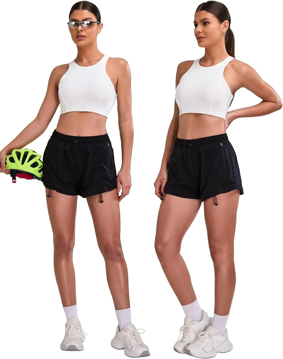 Blooming Jelly Athletic Shorts for Women High Waisted Running Shorts Zip Pocket Gym Elastic Workout Quick Dry Sporty