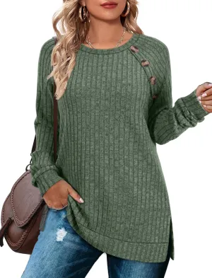 Bofell Christmas Shirts for women Trendy Long Sleeve Winter Tops Casual Tunic Sweaters Green S