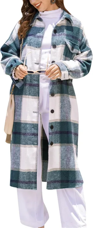 BOFETA Ladies Plaid Jackets Long Sleeve Flannel Shacket Jacket for Women Button Down Plaid Shacket