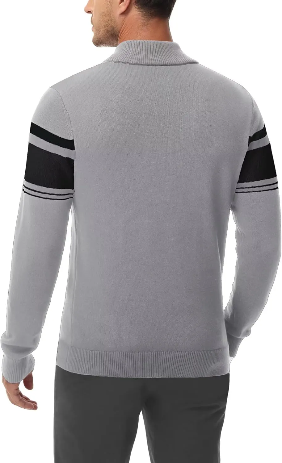Boladeci Men's Sweaters Quarter Zip Pullover Premium Cotton Comfort Mock Neck Striped Fall Winter Fashion Thermal Sweaters