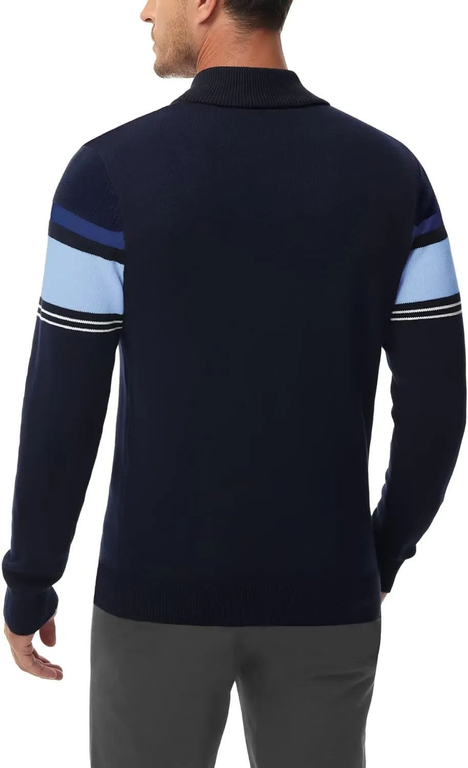 Boladeci Men's Sweaters Quarter Zip Pullover Premium Cotton Comfort Mock Neck Striped Fall Winter Fashion Thermal Sweaters