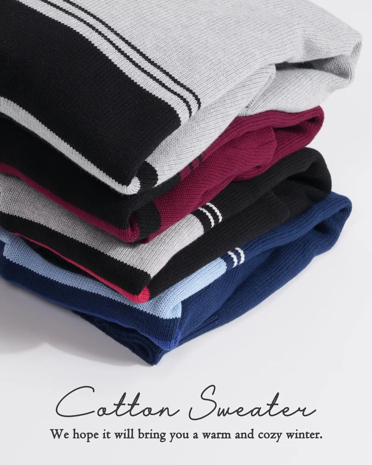 Boladeci Men's Sweaters Quarter Zip Pullover Premium Cotton Comfort Mock Neck Striped Fall Winter Fashion Thermal Sweaters