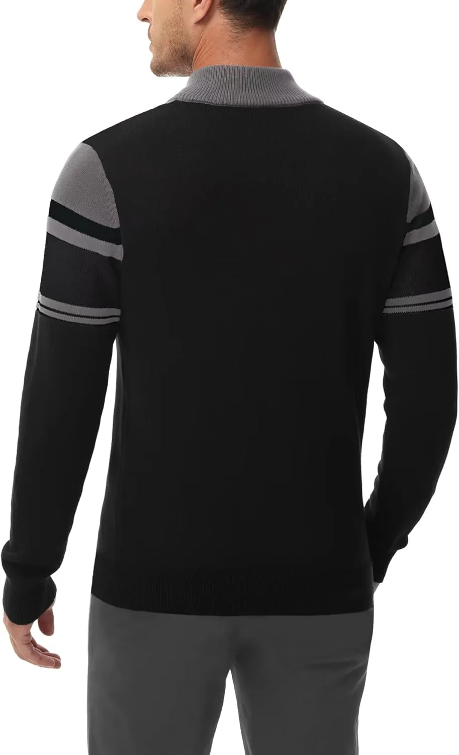 Boladeci Men's Sweaters Quarter Zip Pullover Premium Cotton Comfort Mock Neck Striped Fall Winter Fashion Thermal Sweaters