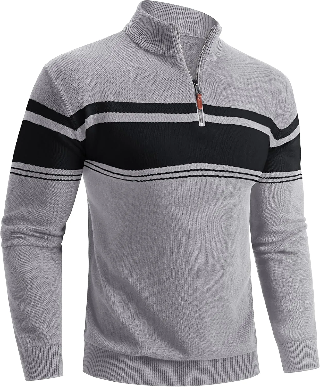 Boladeci Men's Sweaters Quarter Zip Pullover Premium Cotton Comfort Mock Neck Striped Fall Winter Fashion Thermal Sweaters