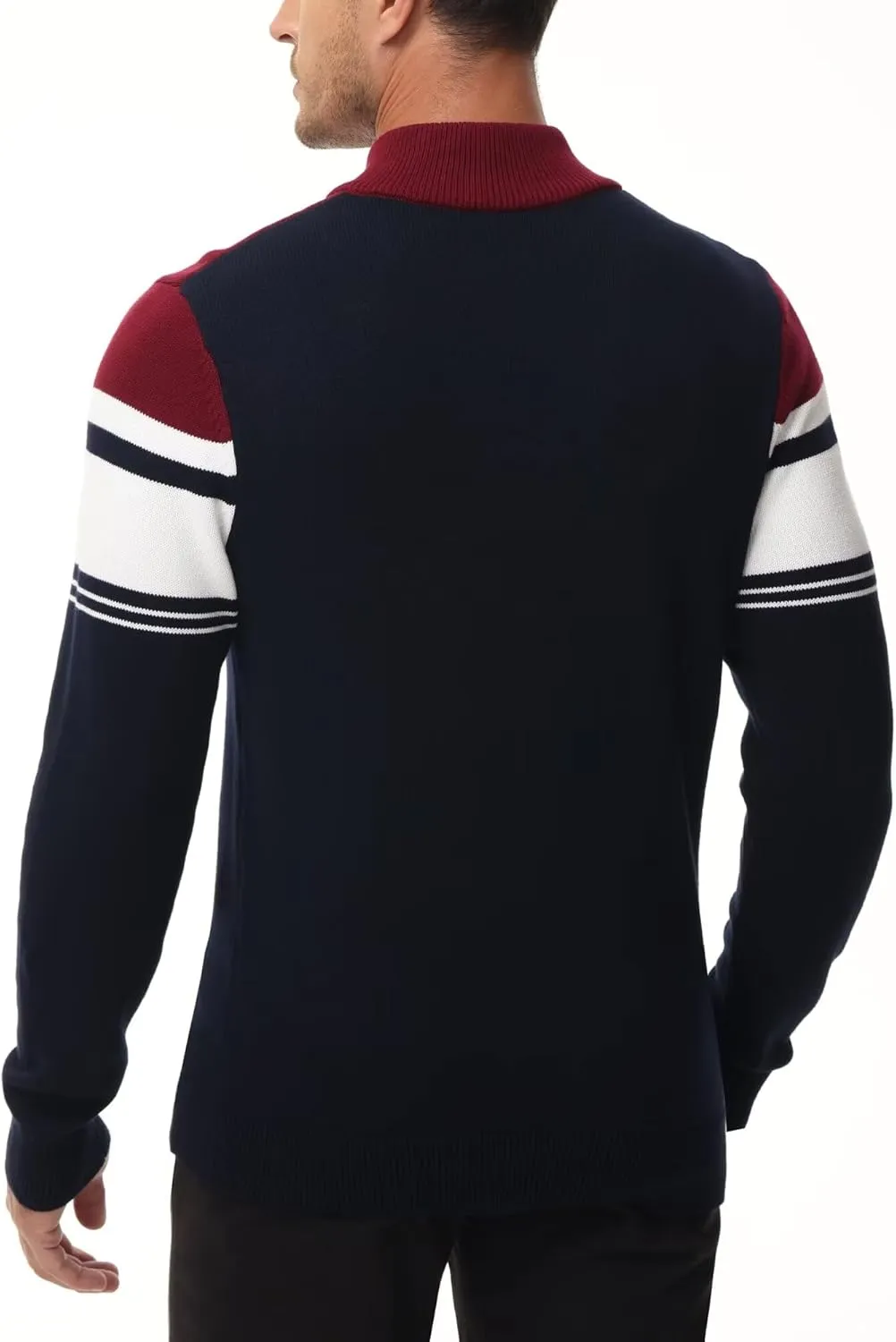 Boladeci Men's Sweaters Quarter Zip Pullover Premium Cotton Comfort Mock Neck Striped Fall Winter Fashion Thermal Sweaters