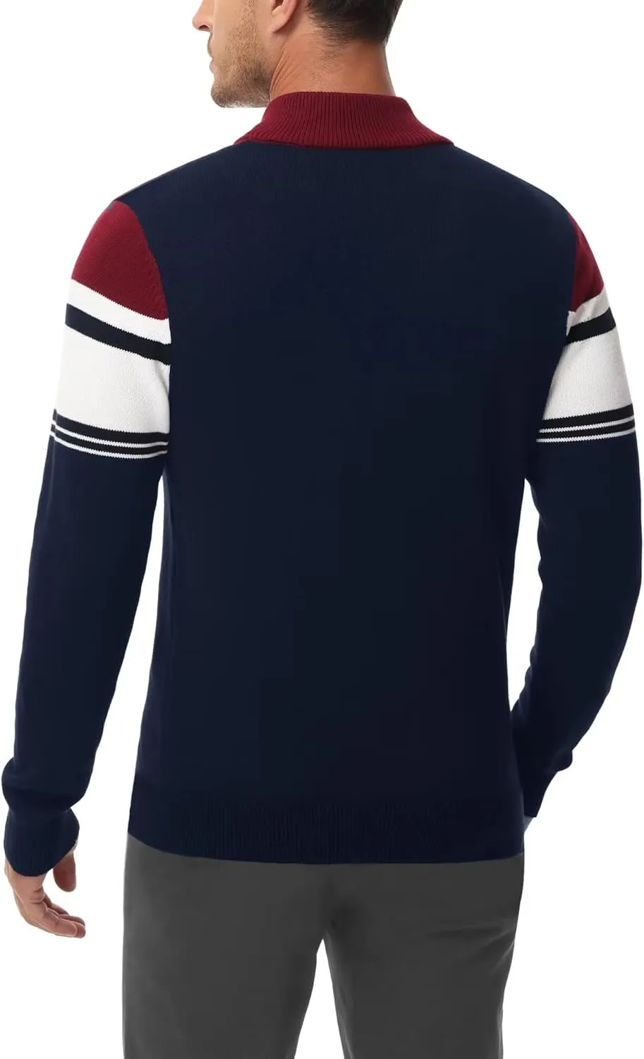 Boladeci Men's Sweaters Quarter Zip Pullover Premium Cotton Comfort Mock Neck Striped Fall Winter Fashion Thermal Sweaters