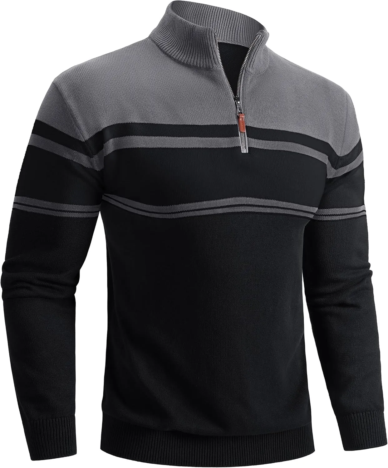 Boladeci Men's Sweaters Quarter Zip Pullover Premium Cotton Comfort Mock Neck Striped Fall Winter Fashion Thermal Sweaters