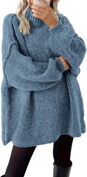 BTFBM Women's Long Pullover Sweaters 2025 Fall Winter Mock Neck Long Sleeve Thick Oversized Casual Knitted Jumper Tops