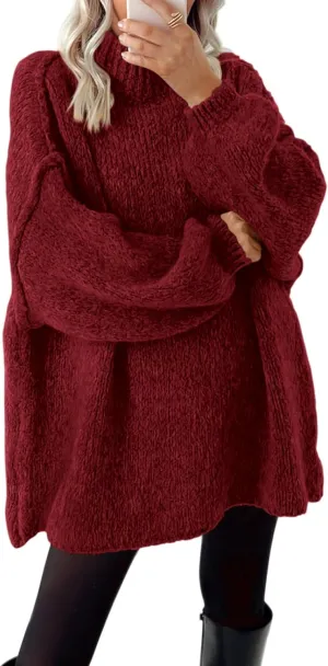 BTFBM Women's Long Pullover Sweaters 2025 Fall Winter Mock Neck Long Sleeve Thick Oversized Casual Knitted Jumper Tops