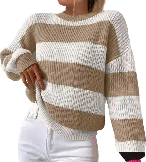 Cable Knit Sweater Women Loose Batwing Sleeve Color Block Chunky Sweater Loose Fit Oversized Crewneck Sweatshirts