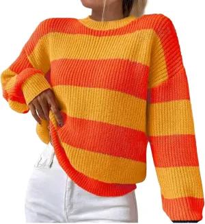 Cable Knit Sweater Women Loose Batwing Sleeve Color Block Chunky Sweater Loose Fit Oversized Crewneck Sweatshirts