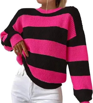 Cable Knit Sweater Women Loose Batwing Sleeve Color Block Chunky Sweater Loose Fit Oversized Crewneck Sweatshirts