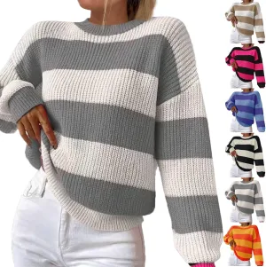 Cable Knit Sweater Women Loose Batwing Sleeve Color Block Chunky Sweater Loose Fit Oversized Crewneck Sweatshirts