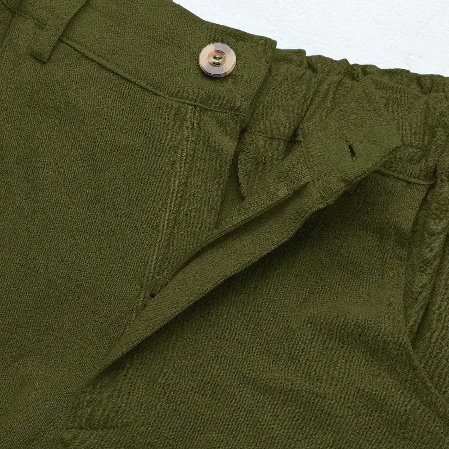 Capri Pants for Women Casual High Waisted Zipper Button Pants Loose Straight Leg Solid Color Comfy Trousers with Pockets