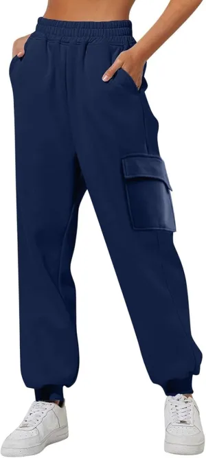 Cargo Jogger Sweatpants Women High Waisted Athletic Fleece Lined Joggers with Pockets Cinch Bottom Running Pants