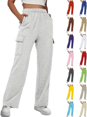 Cargo Joggers for Women Baggy Fleece Wide Leg Sweatpants Elastic High Waisted Pants Fall Casual Comfy Hiking Pants