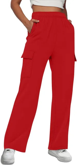 Cargo Joggers for Women Baggy Fleece Wide Leg Sweatpants Elastic High Waisted Pants Fall Casual Comfy Hiking Pants