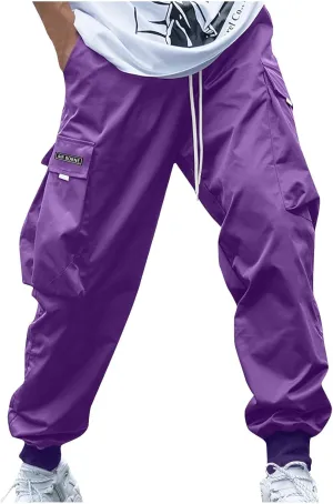 Cargo Joggers Men Lightweight Ankle Cuff Baggy Sweatpants Drawstring Elastic Waist Athletic Pants with Pockets