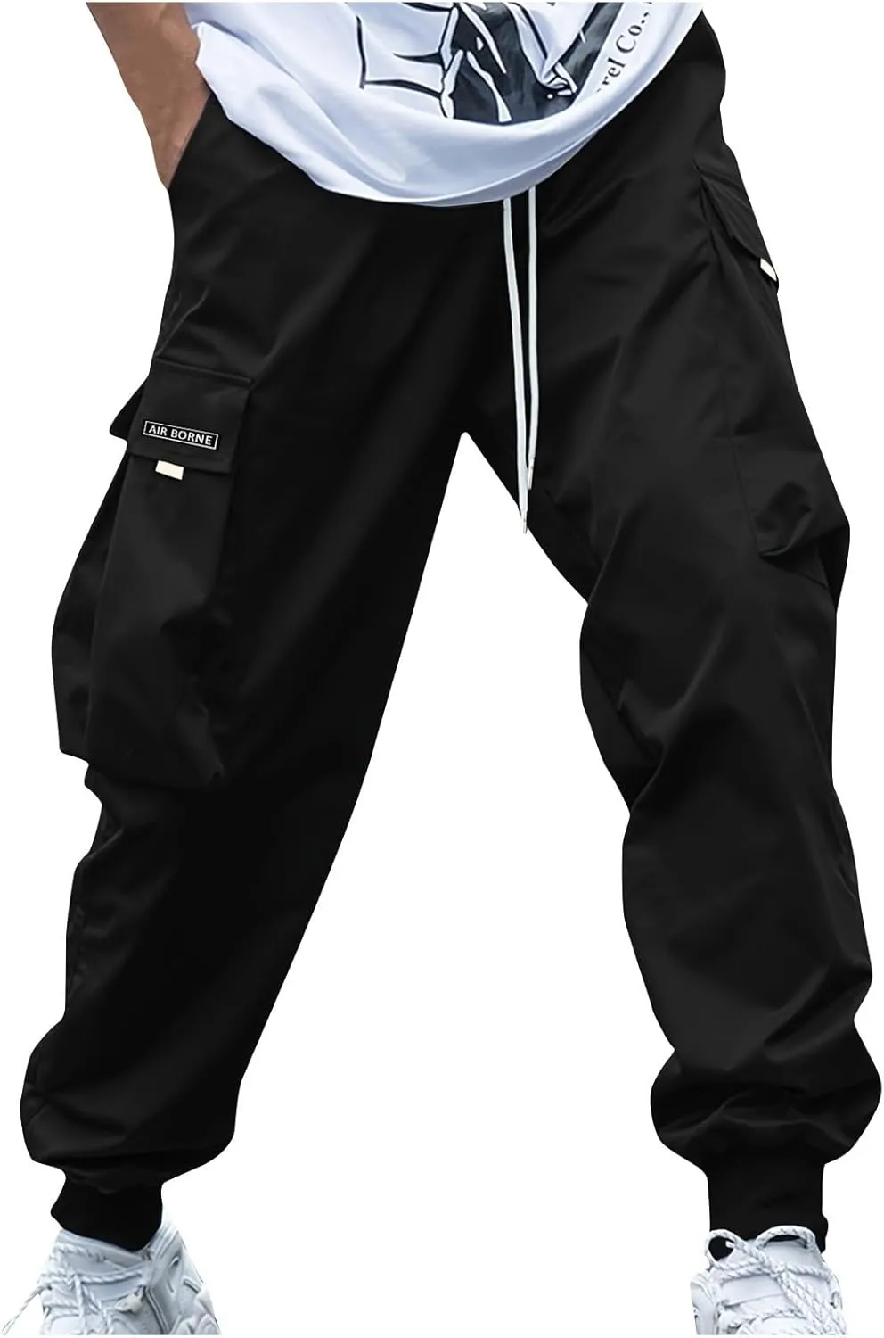 Cargo Joggers Men Lightweight Ankle Cuff Baggy Sweatpants Drawstring Elastic Waist Athletic Pants with Pockets