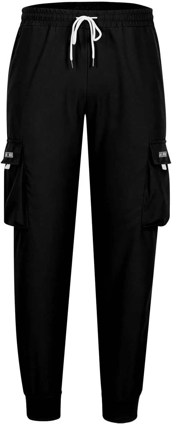 Cargo Joggers Men Lightweight Ankle Cuff Baggy Sweatpants Drawstring Elastic Waist Athletic Pants with Pockets