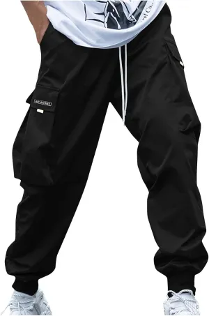 Cargo Joggers Men Lightweight Ankle Cuff Baggy Sweatpants Drawstring Elastic Waist Athletic Pants with Pockets