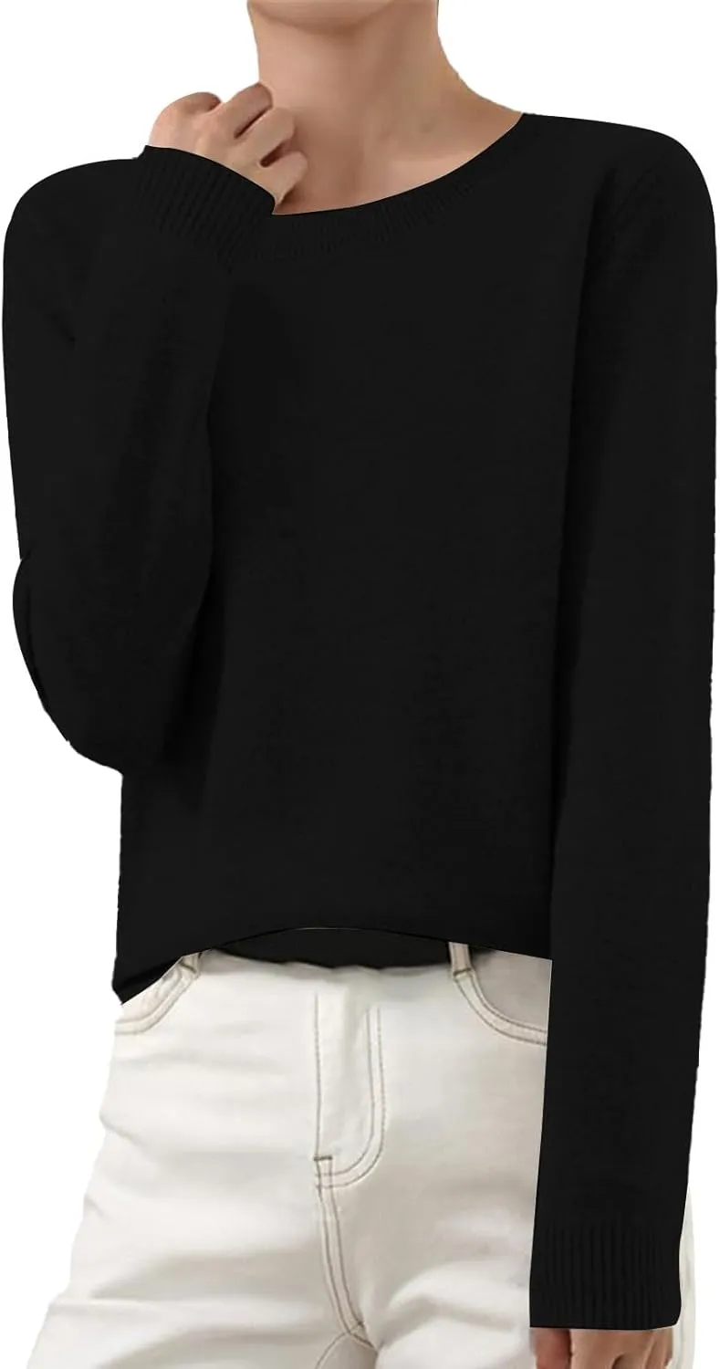 Cashmere Sweaters for Women Long Sleeve Casual Sweater Crewneck Outfits Winter Fashion Solid Color Pullover Sweater