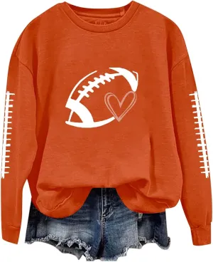 Casual Football Season Shirt Ladies' Round Neck Long Sleeved Printed Solid Long Sleeve Game Day