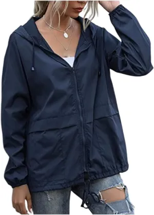 Cdiecer Rain Jacket Women Hooded Waterproof Windbreaker Lightweight Rain Coat Windproof Adjustable Raincoat with Pockets