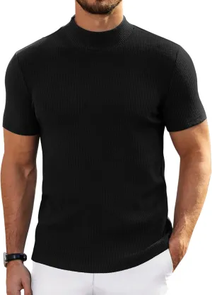 COOFANDY Mens Mock Turtleneck Sweater Short Sleeve Turtle Neck Sweaters Casual Ribbed Knited Pullover Tops Solid Basic Tee