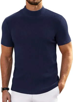 COOFANDY Mens Mock Turtleneck Sweater Short Sleeve Turtle Neck Sweaters Casual Ribbed Knited Pullover Tops Solid Basic Tee