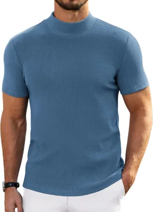 COOFANDY Mens Mock Turtleneck Sweater Short Sleeve Turtle Neck Sweaters Casual Ribbed Knited Pullover Tops Solid Basic Tee