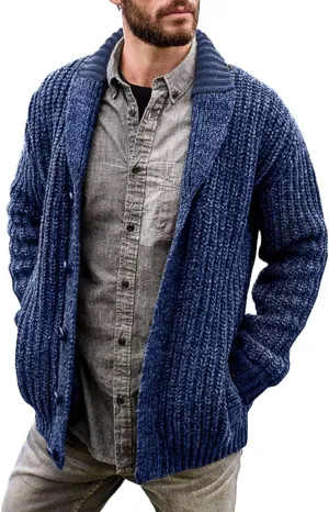CRNTCEM Mens Casual Shawl Collar Cardigan Sweater Cable Knit Button Chunky Winter Thick Thermal Open Front Cardigan Coats