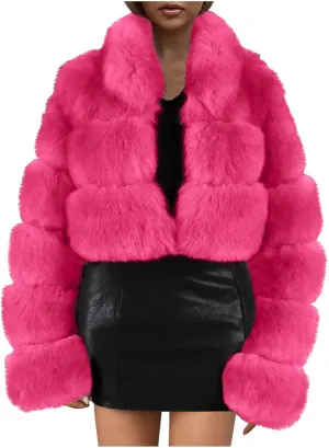 DDAPJ pyju Women Fluffy Faux Fur Coat Cropped Jacket Puffer Jacket Winter Warm Fuzzy Short Jacket Open Front Parka Outwear