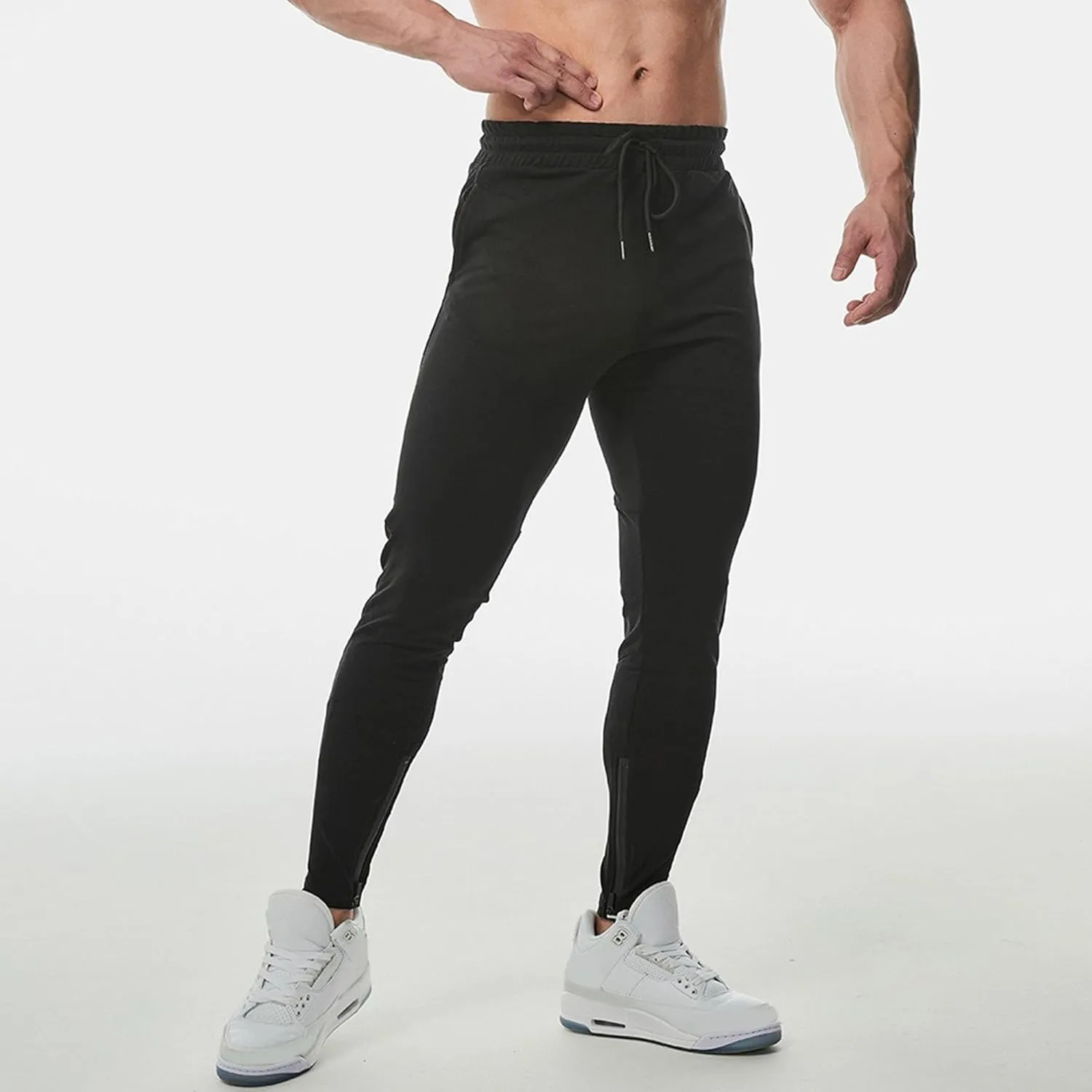 DGHM-JLMY Men's Joggers Workout Pants Casual Slim Fit Tapered Pant Gym Jogger Running Sweatpants with Ankle Zippers