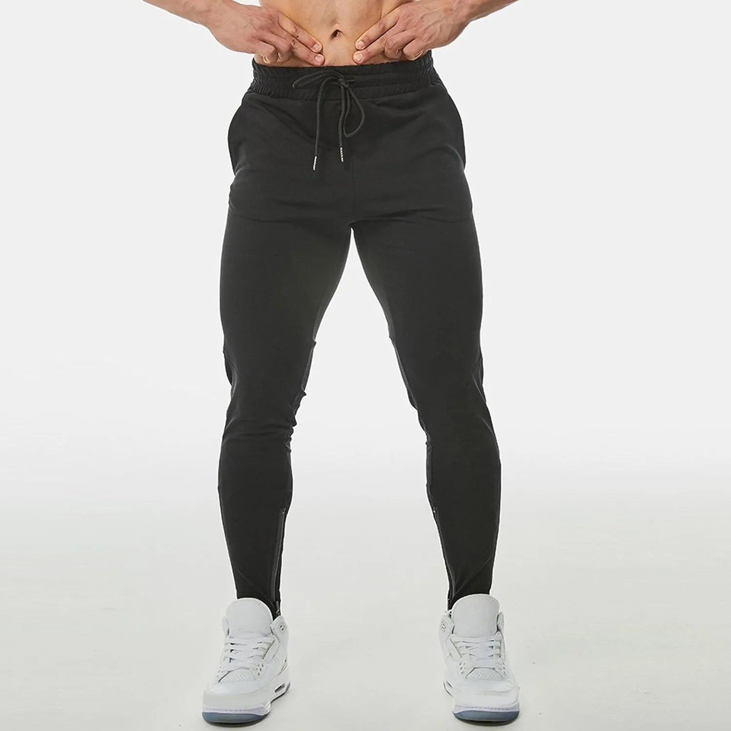 DGHM-JLMY Men's Joggers Workout Pants Casual Slim Fit Tapered Pant Gym Jogger Running Sweatpants with Ankle Zippers
