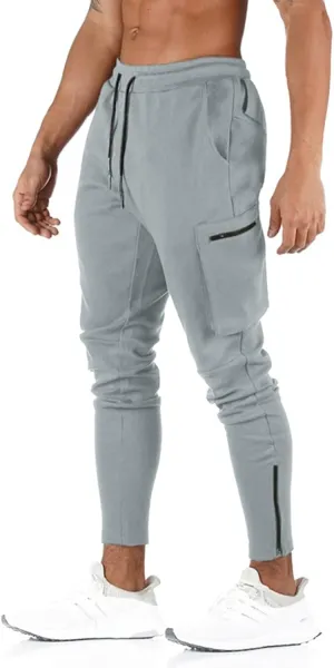 DIOTSR Men's Cargo Pants Casual Athletic Joggers Pants Gym Workout Sweatpants with Zipper Pockets