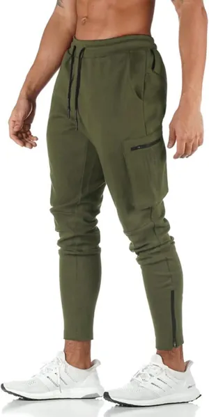 DIOTSR Men's Cargo Pants Casual Athletic Joggers Pants Gym Workout Sweatpants with Zipper Pockets