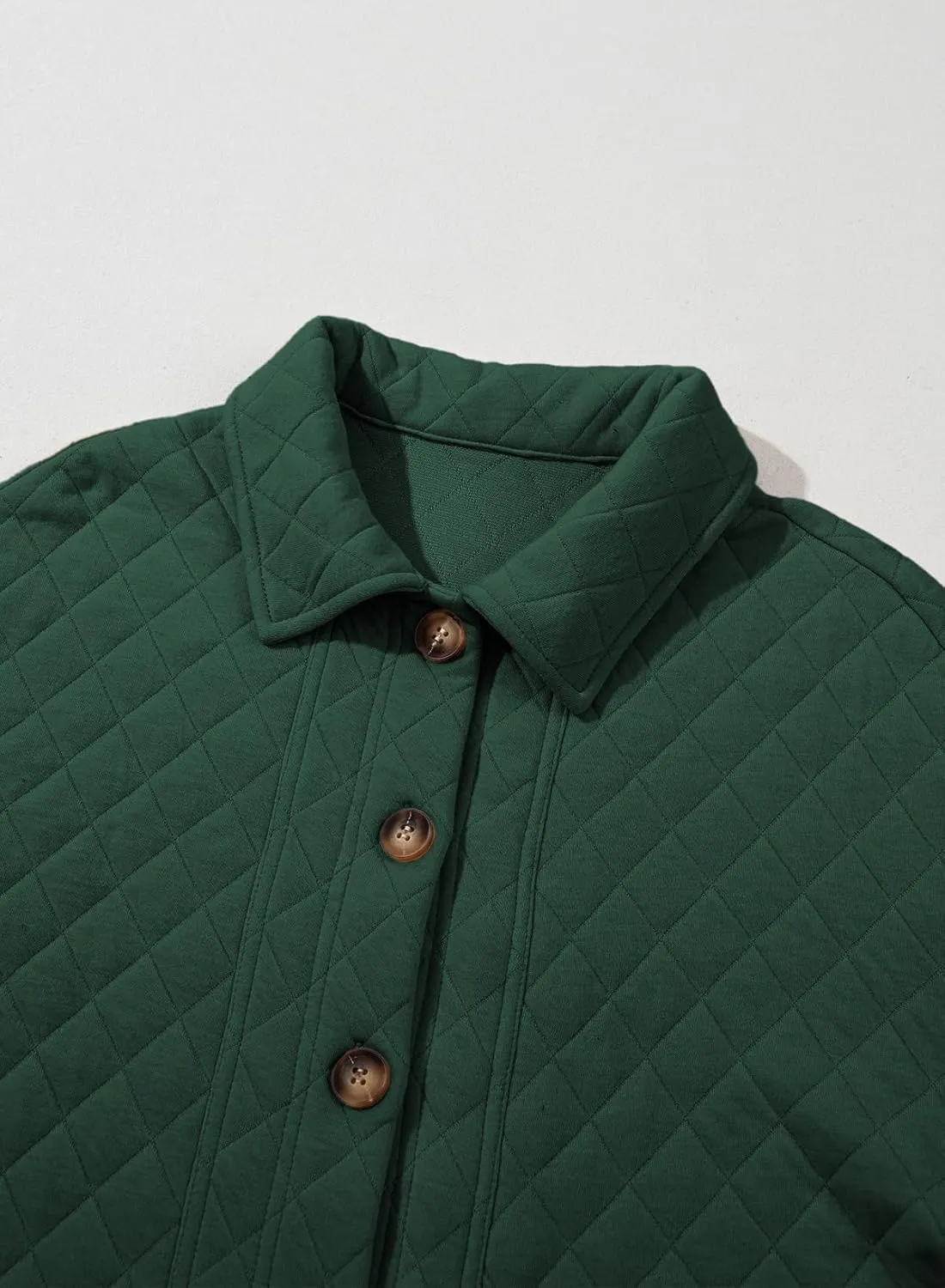 Dokotoo Casual Quilted Jackets for Women Button Down Collared Long Sleeve Shirts Spring Jackets with Pockets 2025